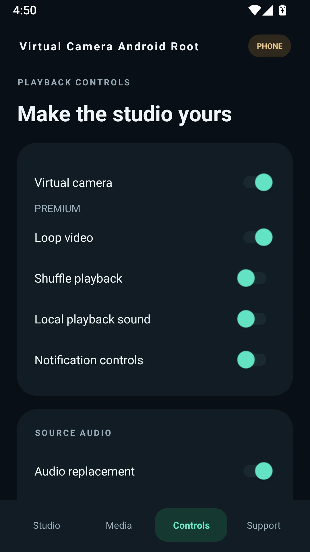 Loop playback shuffle and audio controls for Android camera